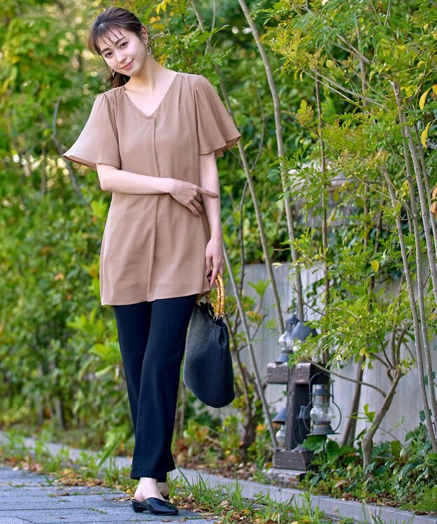 Tiaclasse フレアスリーブチュニックブラウス モカ