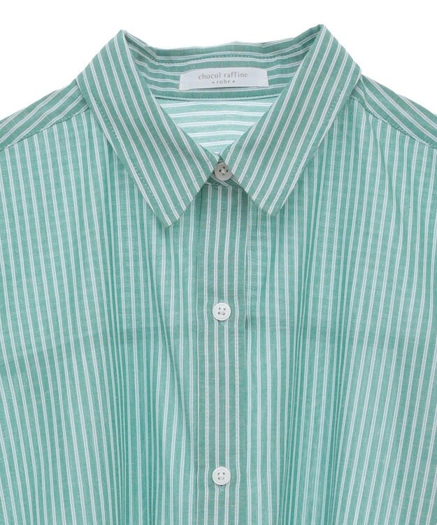 Green Parks 綿麻混レギュラーカラーＢＩＧシルエットシャツ Stripe Green