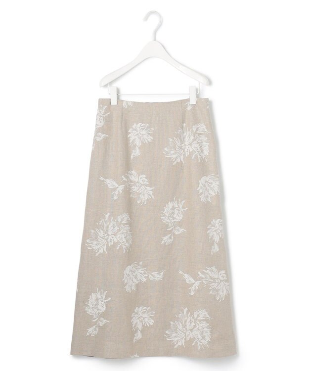 ICB L 【洗える】リネンオックスフラワープリント スカート トープ系