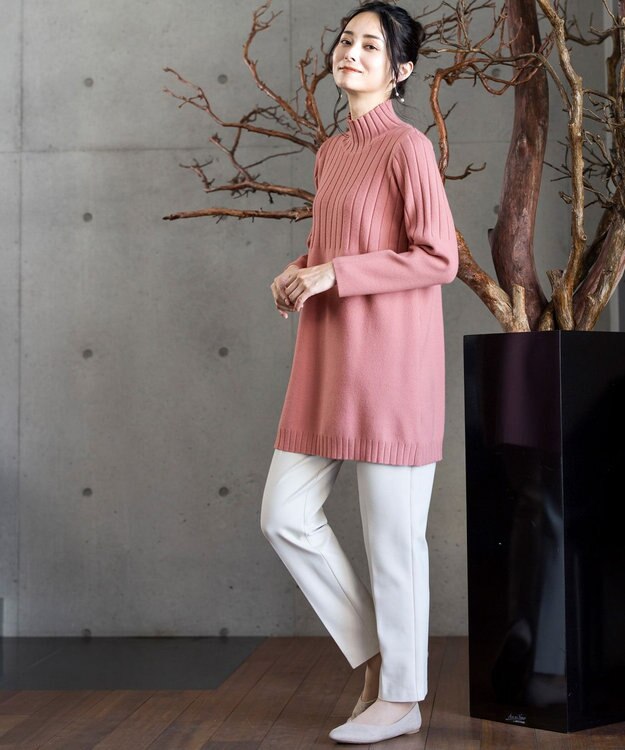 Tiaclasse L 【洗える】もっちり柔らかいハーフリブニットチュニック モーヴピンク