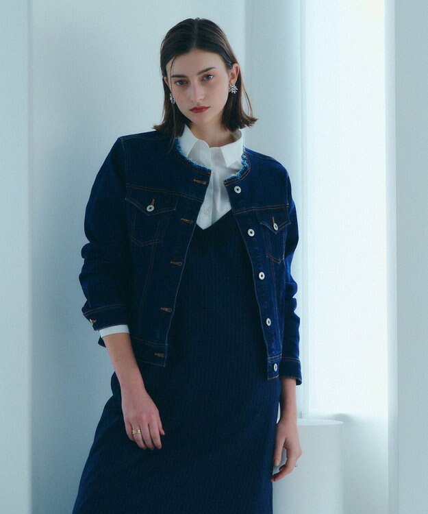 YECCA VECCA ノーカラーストレッチGジャン Dark Indigo