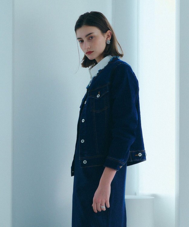 YECCA VECCA ノーカラーストレッチGジャン Dark Indigo