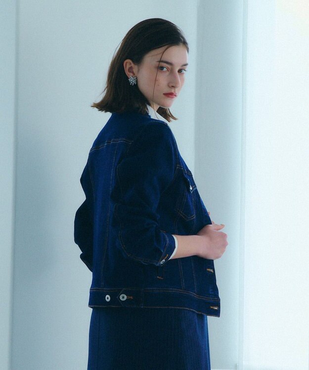 YECCA VECCA ノーカラーストレッチGジャン Dark Indigo