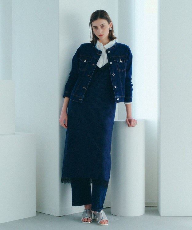 YECCA VECCA ノーカラーストレッチGジャン Dark Indigo