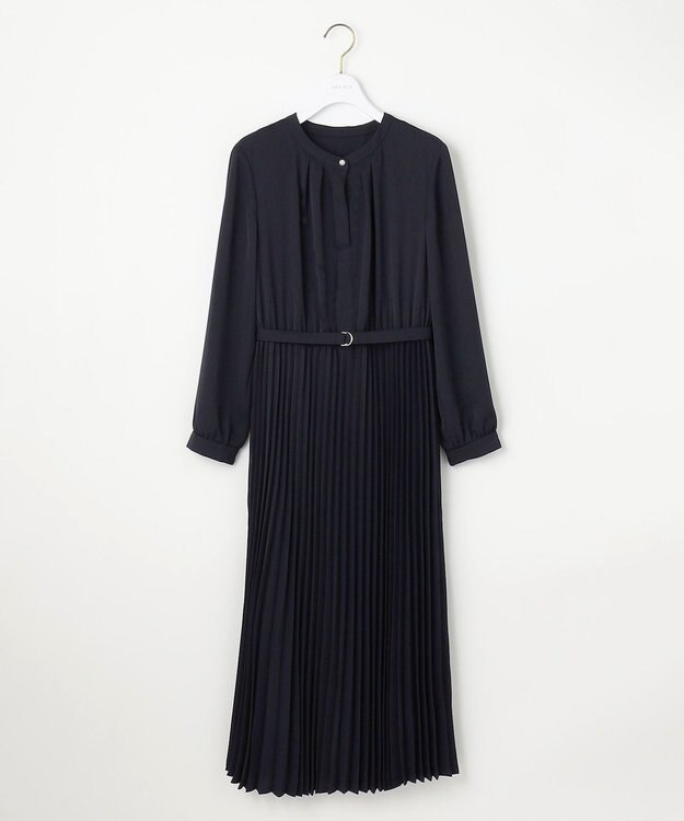 ANY SIS 【洗える】スタンドカラープリーツ ワンピース ネイビー