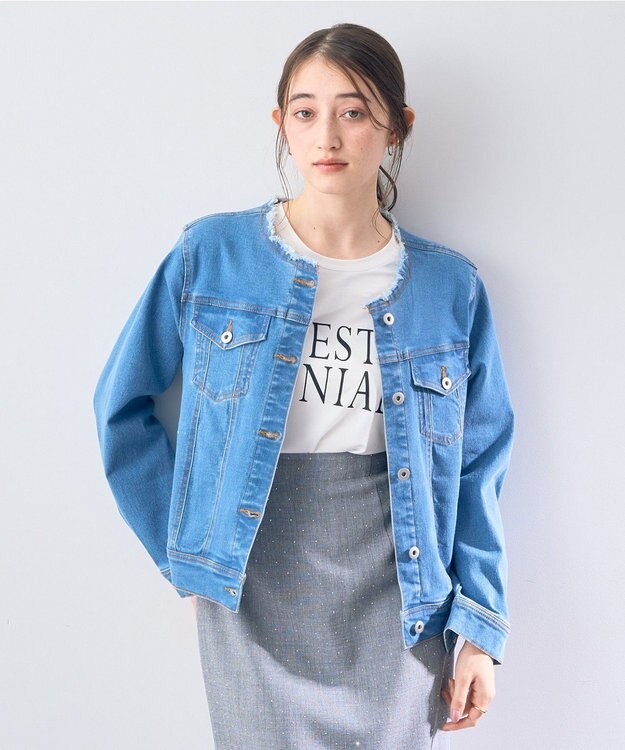 YECCA VECCA ノーカラーストレッチGジャン Indigo