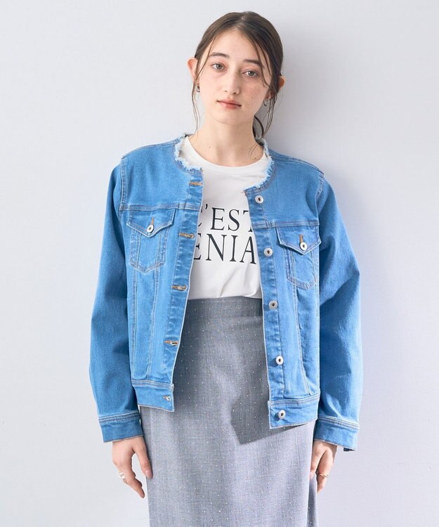 YECCA VECCA ノーカラーストレッチGジャン Indigo