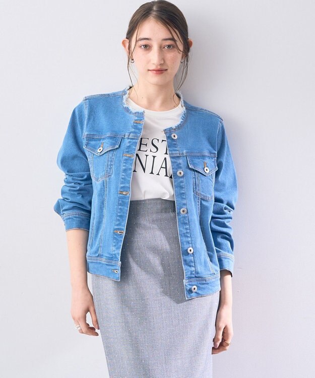 YECCA VECCA ノーカラーストレッチGジャン Indigo