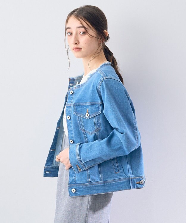 YECCA VECCA ノーカラーストレッチGジャン Indigo