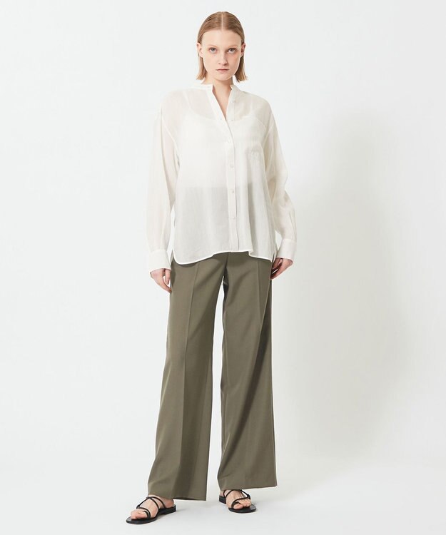 BEIGE， GENTIAN / スタンドカラーシャツ White