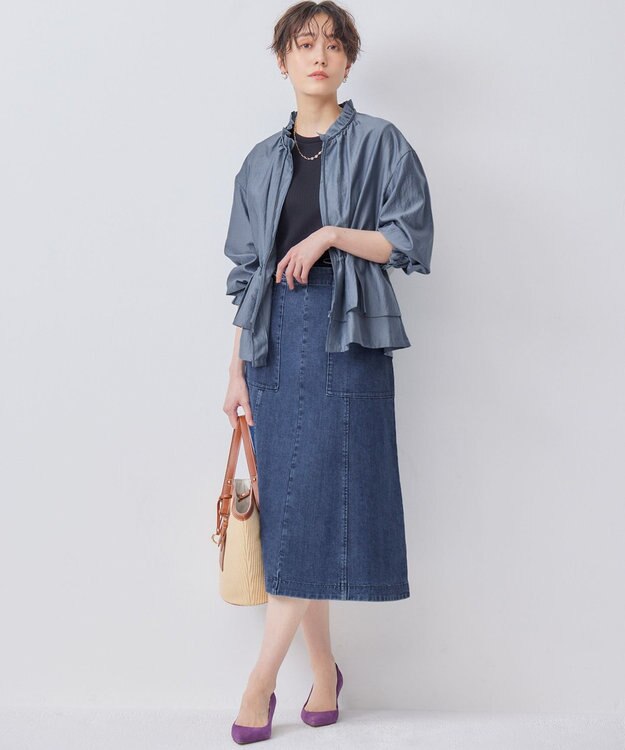 組曲 S 【洗える・シワになりにくい】シアーブルゾン ダスティブルー系