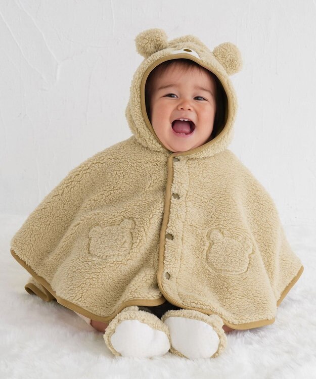 MIKI HOUSE HOT BISCUITS 【70-90cm】 もこくま顔ドン ボアマント アイボリー