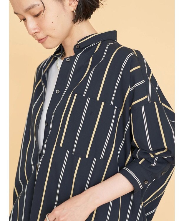 AMERICAN HOLIC ドビーストライプシャツチュニック Stripe Navy