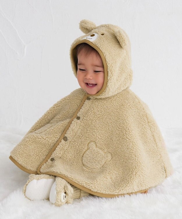 MIKI HOUSE HOT BISCUITS 【70-90cm】 もこくま顔ドン ボアマント アイボリー