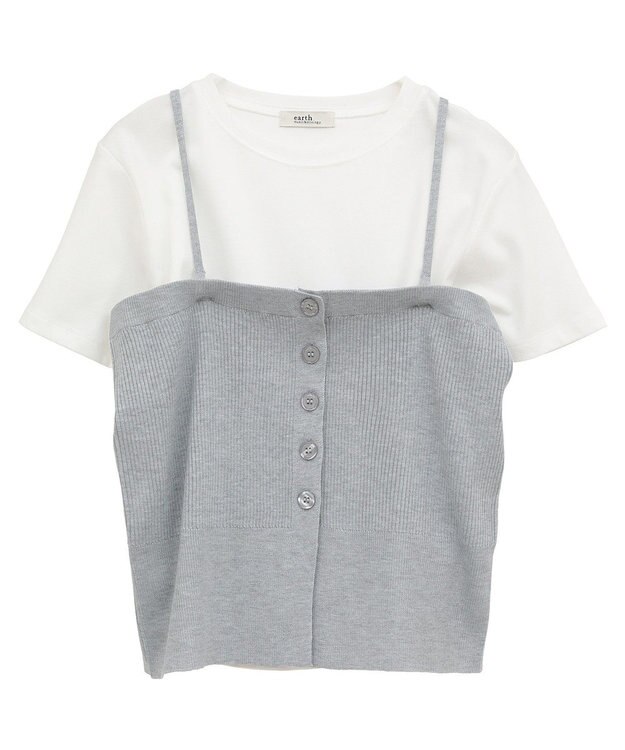 earth music&ecology ＳＥＴ２点コンパクトＴＥＥ＋マルチｗａｙニットビスチ Light Gray