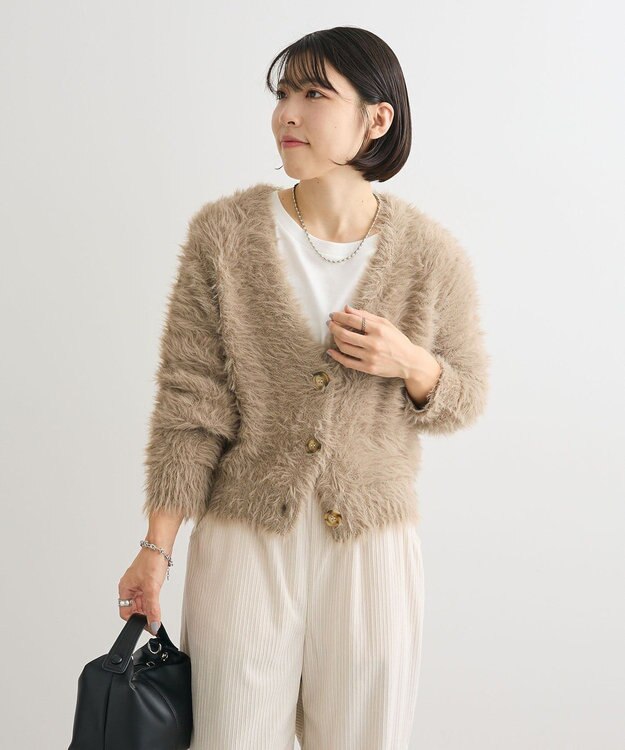 Green Parks ・Ｐｅｔｉｔ　Ｆｌｅｕｒ　シャギーニットカーディガン Gray Beige