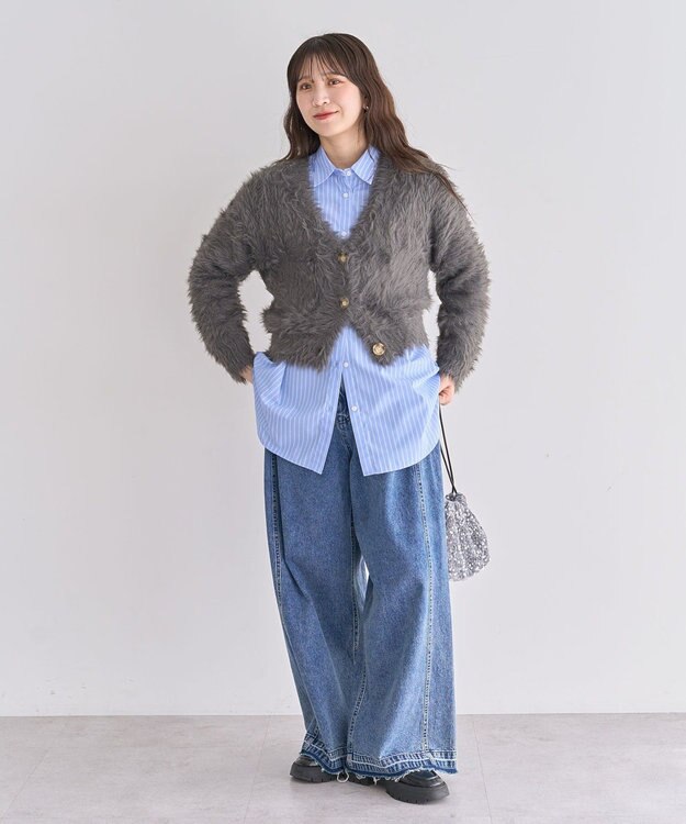 Green Parks ・Ｐｅｔｉｔ　Ｆｌｅｕｒ　シャギーニットカーディガン Charcoal Gray