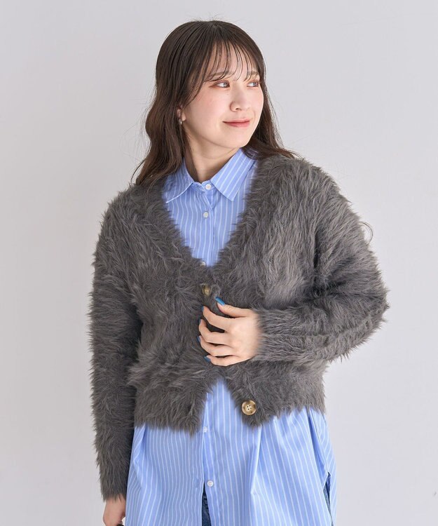 Green Parks ・Ｐｅｔｉｔ　Ｆｌｅｕｒ　シャギーニットカーディガン Charcoal Gray