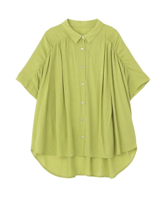 YECCA VECCA 【ドライタッチ】シアーバックギャザーシャツ Lime Green