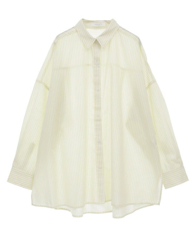 Green Parks 綿麻混レギュラーカラーＢＩＧシルエットシャツ Stripe Yellow