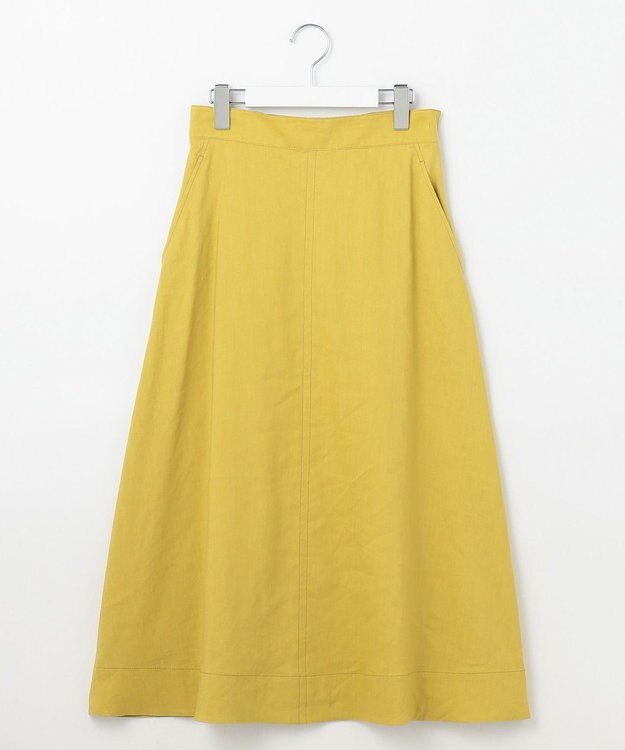 自由区 【洗える】リネンビスコースストレッチフレア スカート ピスタチオ