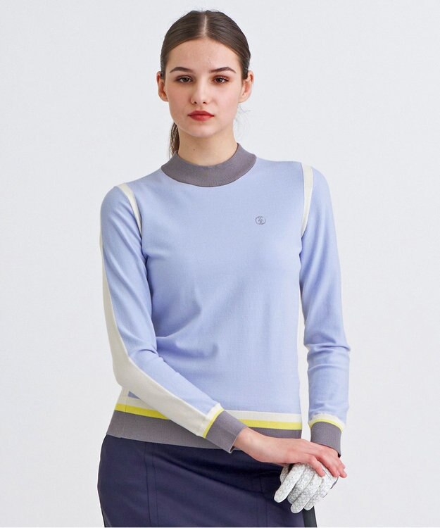 23区GOLF 【WOMEN】カラーブロックセーター ライラック系