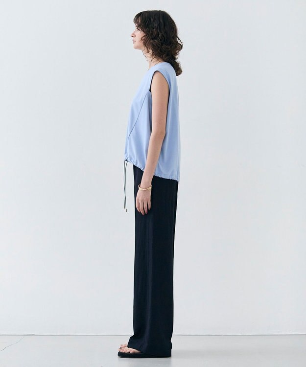 BEIGE， 【洗える】IXIA / コットンノースリーブドロストトップス Sax