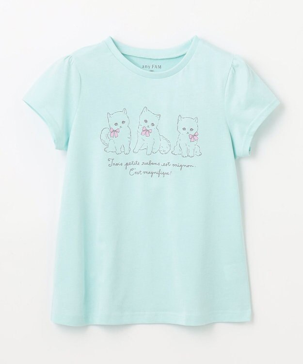 ANY KIDS 【WEB限定】7days プリント 半袖 Tシャツ ライトブルー×ネコ