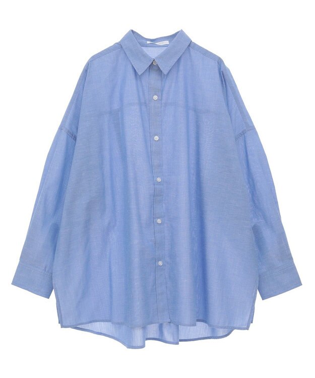 Green Parks 綿麻混レギュラーカラーＢＩＧシルエットシャツ Stripe Blue