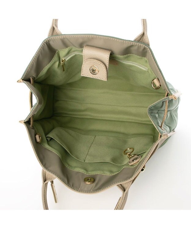 UNBILLION 【テレビ ドラマ着用アイテム】ペルケ perche / ナイロンキルト×クロコ型押し牛革A42wayトートバッグ グリーン