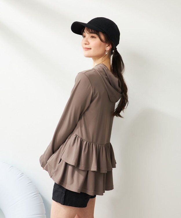 OP／FILA 【Ocean Pacific】バックフリルラッシュガード パーカー ブラック×グレー