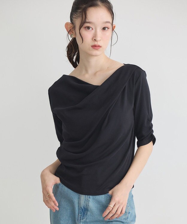 earth music&ecology ドレープデザインカットソー Black