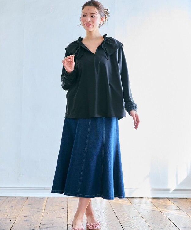 Feroux ラッシュガード ケープギャザー ブラウス ブラック系