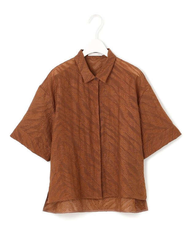 ICB 【洗える】ゼブラシアーJQ クロップドシャツ マットブラウン系