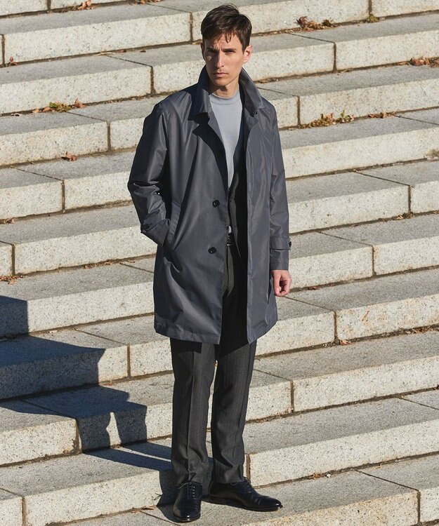 GOTAIRIKU ダウンライナー装着可【半裏仕様】メランジシャンブレー ステンカラースプリングコート ライトグレー系