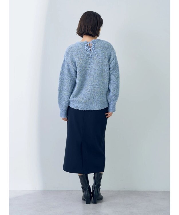 YECCA VECCA レースアップリボンヤーンニット Blue