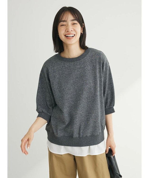 Green Parks ７分袖ラメ裏毛パフプルオーバー Gray