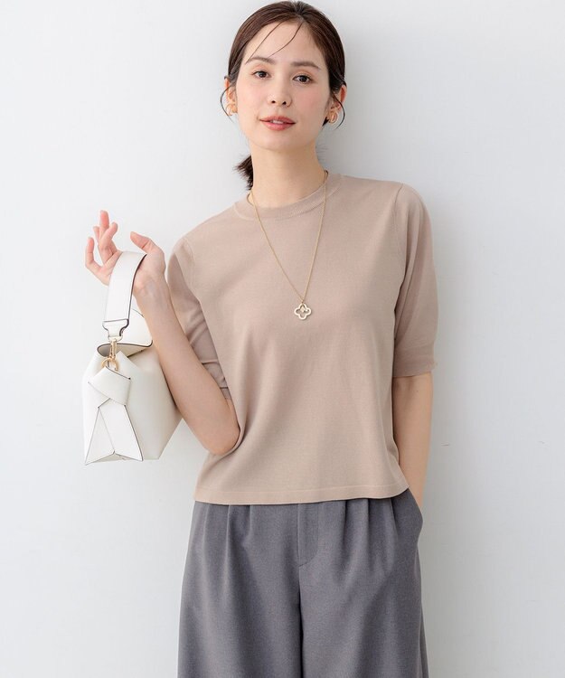 組曲 【先行予約】シアー ニット５分袖 プルオーバー ベージュ系