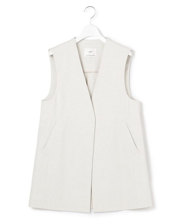 23区 L 【セットアップ対応】オックスストレッチ ノーカラー ジレ ライトグレー系