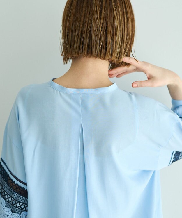 YECCA VECCA レース切替スキッパーブラウス Blue