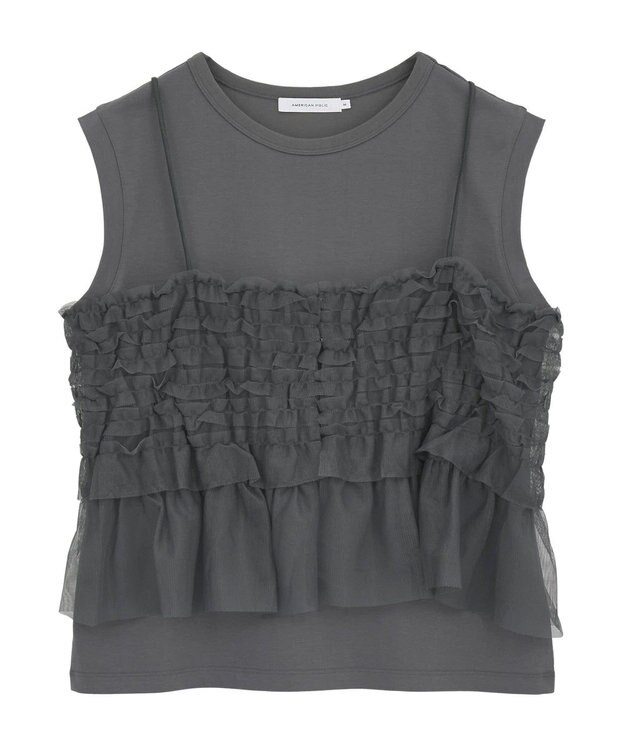 AMERICAN HOLIC 【2点セット】チュールキャミ+ノースリーブT Charcoal Gray