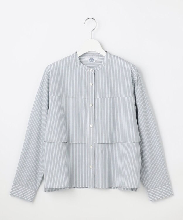 J.PRESS LADIES S 【一枚で着映え】コンパクトエステネージュ フロント フリル ブラウス モカグレーストライプ系