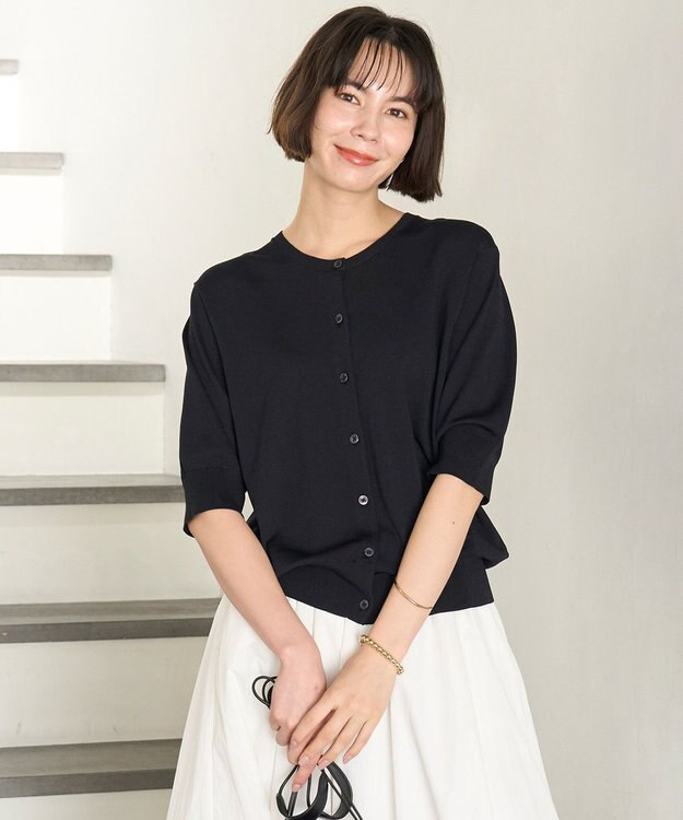 UNFILO L スゴ機能美 ハーフスリーブ カーディガン ブラック