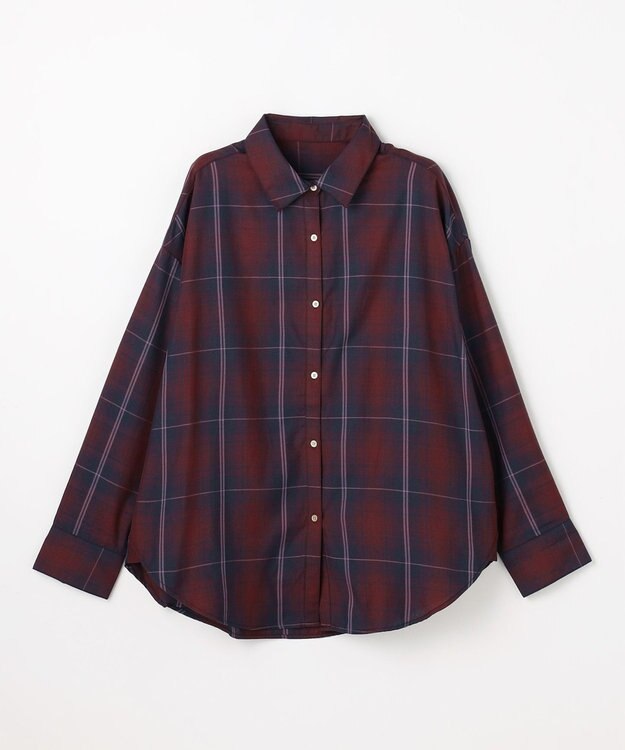 ANY L オンブレーチェックオーバーシャツ バーガンディ系