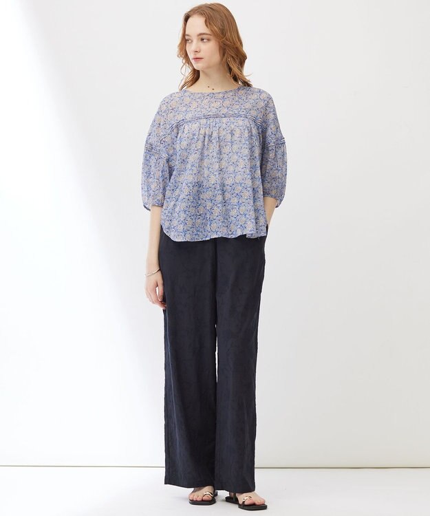 23区 【Indian Factory】フラワーエンブロイダリー ワイドパンツ ネイビー系