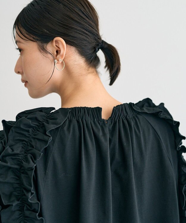 YECCA VECCA UVカットフリルスリーブカットソー Black