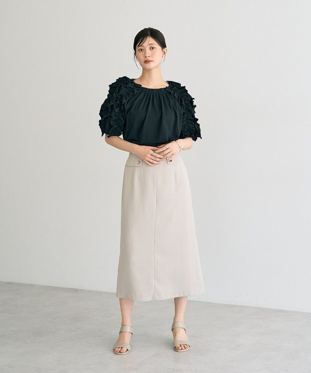 YECCA VECCA UVカットフリルスリーブカットソー Black