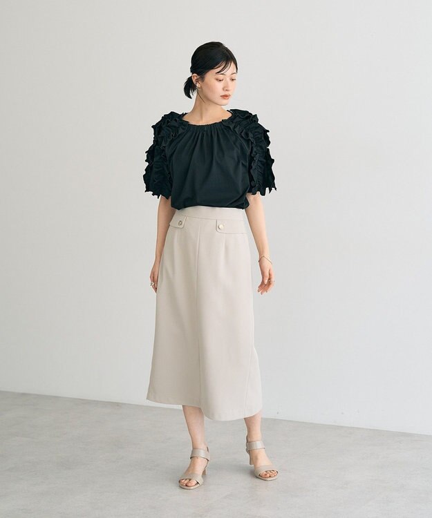 YECCA VECCA UVカットフリルスリーブカットソー Black