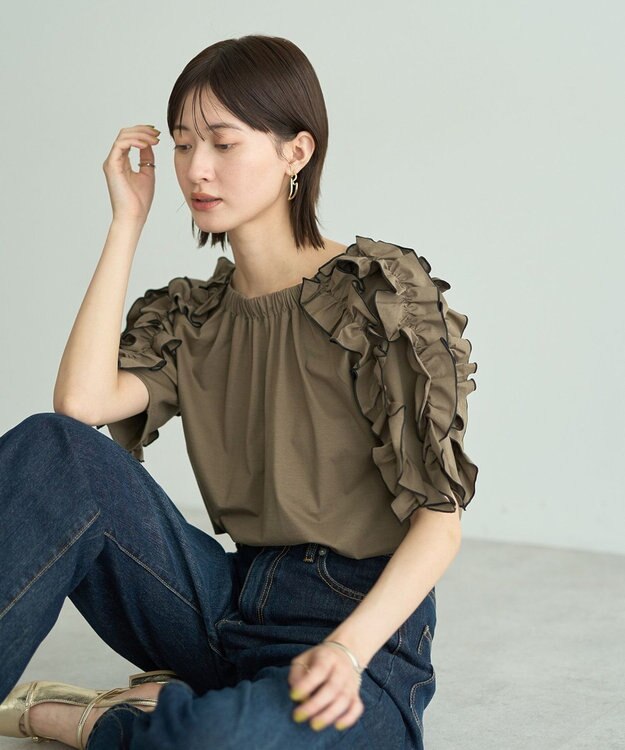 YECCA VECCA UVカットフリルスリーブカットソー Black