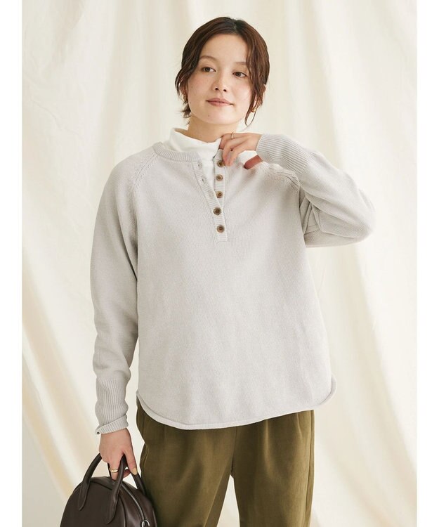 CRAFT STANDARD BOUTIQUE ７Ｇモールニット　ヘンリーＰＯ　Ｌ／Ｓ Gray Beige